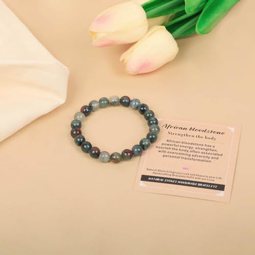 AD Beads Handmade Gemstone Stretch Elastic Bracelet Crystal Healing Reiki Nature's Beauty and Spiritual Essence Unisex (4mm, African Bloodstone (Strengthen the Body)) - color: African Bloodstone (Strengthen the Body), size: 4mm
