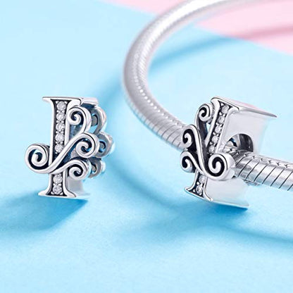 BISAER 925 Sterling Silver Initial Letter A-Z Charms for Bracelets Alphabet Beads Charm Jewelry Gifts - color: Letter I