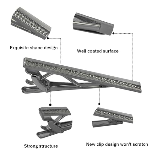 Tie Clip for Men, TAIGRAMA Tie Bar and Tie Pin Clip for Skinny Ties Gold Rose Gold Silver Black, Unique Mens Tie Clip Tie Clasp Suitable for Wedding Anniversary Business Professional and Best Gift - style: Style2-Black