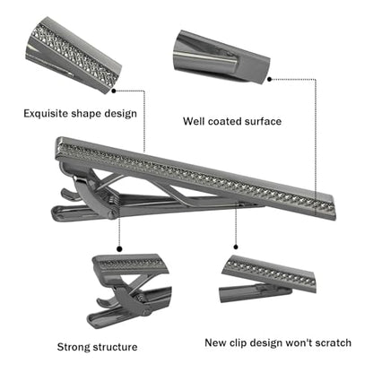 Tie Clip for Men, TAIGRAMA Tie Bar and Tie Pin Clip for Skinny Ties Gold Rose Gold Silver Black, Unique Mens Tie Clip Tie Clasp Suitable for Wedding Anniversary Business Professional and Best Gift - style: Style2-Black