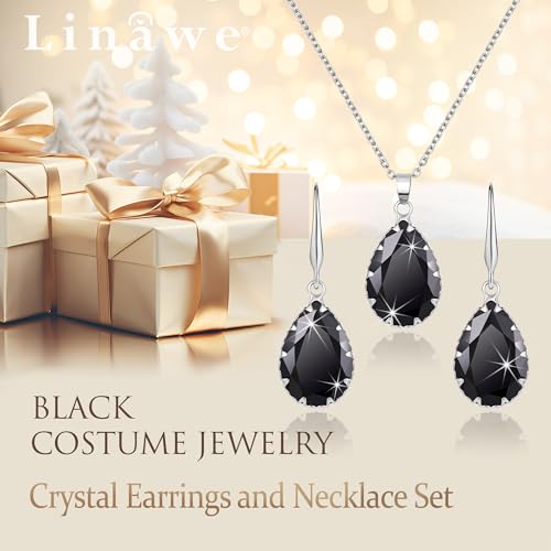 Linawe Crystal Jewelry Sets for Women, Imitation Diamond Pendant Necklace, Rhinestone Drop Dangle Earrings, Birthstone Cubic Zirconia Matching Wedding Jewelry, 14K Gold/Rose Gold/Silver Tones - color: Silver,Black Queen