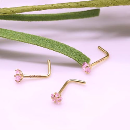 3 Pcs 14K Gold Filled Nose Studs 20G Stainless Steel Stud Nose Ring 2mm/2.5mm/3mm Round CZ L Bend Nose Stud Hypoallergenic Nose Piercing - color: pink L