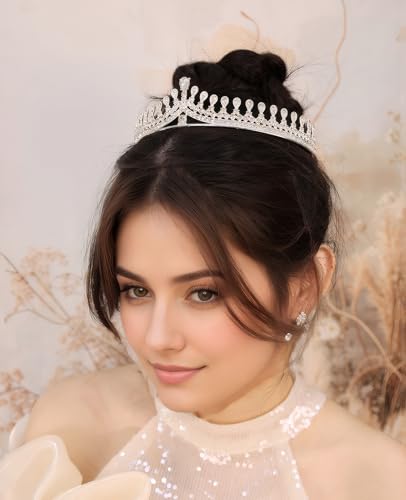 Wedding Crystal Tiara for Women Elegant Bridal Pearl Rhinestone Crown Swan Queen Princess Costume Crown Star Crystal Headpiece Accessory for Cosplay Birthday Party - color: Crystal 1