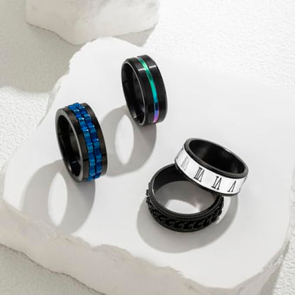EIELO 12Pcs Stainless Steel Band Rings for Men Women Cool Fidget Spinning Chain Ring Anxiety Relief Fashion Simple Wedding Engagement Ring Set