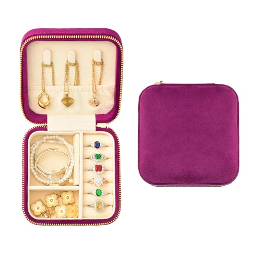 TAIMY Travel Jewelry Case, Small Plush Velvet Jewelry Box for Women and Girls, Portable Jewelry holder organizer for Rings Earrings Necklaces Bracelets(Midnight Purple) - color: Midnight Purple