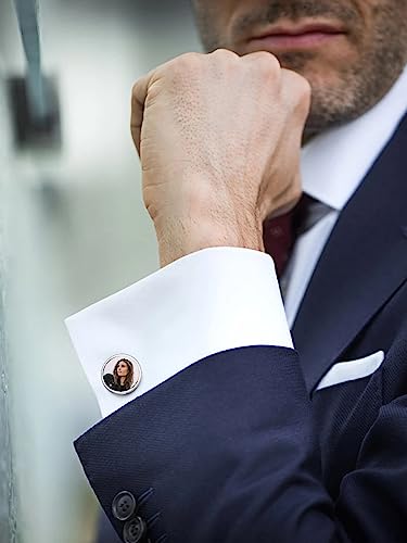 FindChic Stainless Steel Round Cufflinks with Custom Text/Picture/Monogram Letters 18K Gold Plated/Black Color for Men Groom Suits Shirts, with Gift Box - style: 02. custom photo-round (stainless steel)