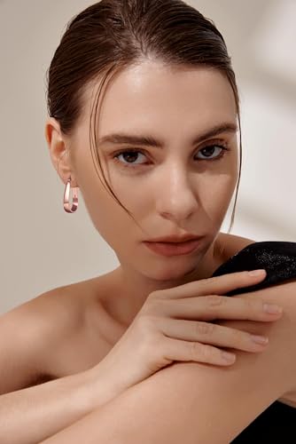 Sterling Silver Hoop Earrings for Women Large Oval Hoop Earrings Lightweight Big Gold Hoops Earrings Hypoallergenic 14K Gold Plated Hoops Earrings Non Tarnish Jewelry Gifts 20/30/40mm - color: Rose Gold-20*30mm