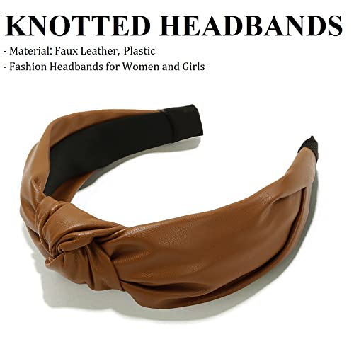 Huachi Knotted Headbands for Women Brown, Cute Womens Headbands knotted, Fashion Top Knot Headband for Girls, Leather - color: 1 Pack Brown - Leather
