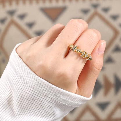 14K Gold Plated Plated Anxiety Spinner Ring for Women,Simulated Diamond CZ Rainbow Fidget Ring, Knot Design Stress Relief Finger Knuckle Ring, Thin Statement Cocktail Promise Ring Jewelry Gift