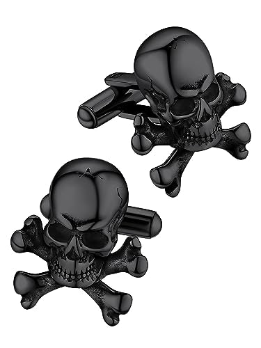 FaithHeart Mens Cufflinks, Norse Viking Tuxedo Shirt Cuff Links, Stainless Steel Cuff Links and Shirt Studs, Gift Box - style: 05. Skull Bones-Black