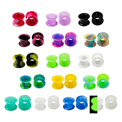 WBRWP 48/32/24/22/20/16/12pcs Ear Tunnels and Plugs - Double Flared Hollow Hard/Soft Silicone Ear Gauges - Ear Expander Stretcher Body Piercing Jewelry 8g-1" - color: 32pcs hard silicone set