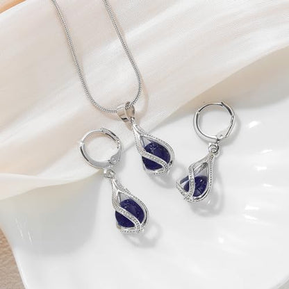 IFKM Silver Jewelry Sets for Women Rhinestone Crystal CZ Bridal Bridesmaid Accessories Necklace Earrings set for Wedding Prom Anniversary Birthday Gifts - color: Purple