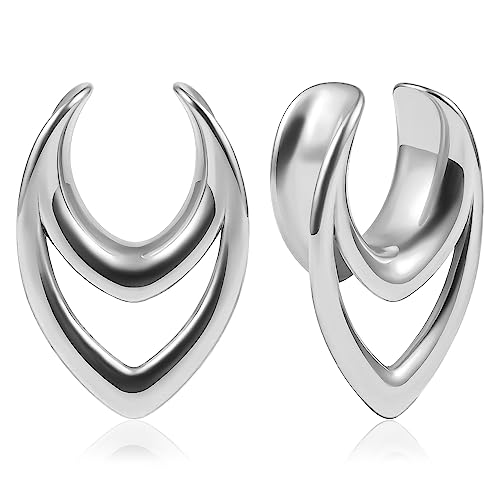 DOEARKO 2PCS Fashion Round Spiral Saddle 316 Stainless Steel Ear Tunnels Plugs Stretcher Gauges For Ear lobe Expander Piercing Body Jewelry - color: #1 Silver, size: 16mm(5/8")