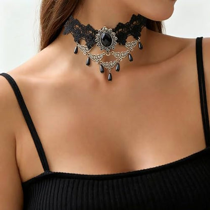 Black Necklaces for Women,Adjustable Layered Collar,Goth Jewelry - color: Gem