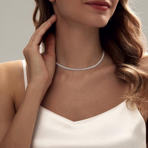 HAXIYA Tennis Necklace Bracelet for Women, Sterling Sliver Jewelry Set, Silver/Gold Chocker Necklace, Crystal Bracelet for Women, Wedding Jewelry for Bride, Sparkly Party Prom Hypoallergenic - color: Hoop Set of 3 - Silver