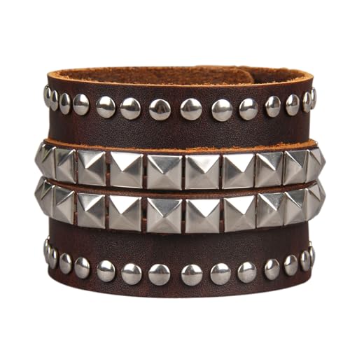 Jeilwiy Punk Leather Wristbands for Men Bracelets Handmade Wide Cuff Bangle Braided Jewelry Black Brown Adjustable - Punk Father's Gifts - color: 01 Leather Cuff Bracelet Brown