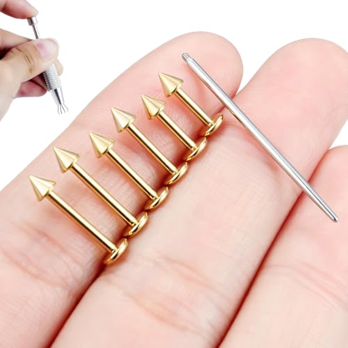 Internally Threaded Labret Studs 18G 16G 14G Surgical Steel Lip Piercing Jewelry with Claw Tool Monroe Snake Bite Jewelry Flat Back Barbell for Women Men Plus Piercing Ball Grabber Tool - color: goldtone, size: 16g,spike end