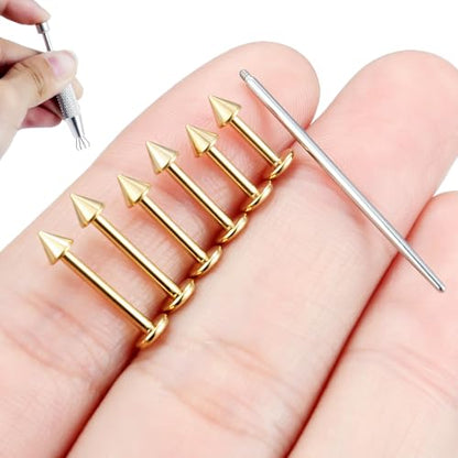 Internally Threaded Labret Studs 18G 16G 14G Surgical Steel Lip Piercing Jewelry with Claw Tool Monroe Snake Bite Jewelry Flat Back Barbell for Women Men Plus Piercing Ball Grabber Tool - color: goldtone, size: 16g,spike end