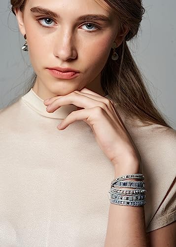 Bracelet for Women – Handmade Vegan Boho Natural Stone Layered Bracelet, Thailand Bohemian Stackable Beaded Wrap Bracelets, Summer Hippie Bracelet Stack, Fashion Jewelry Gifts - color: A8-Bianco