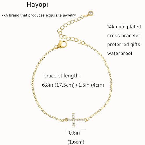 Gold Bracelets for Women:Dainty Cross Christian Bracelets Gold Jewelry | 14K Gold Plated Cross Bracelets for Women,Adjustable Cute Christian Cross Chain Bracelet,Non Tarnish Jewelry Baptism Gifts