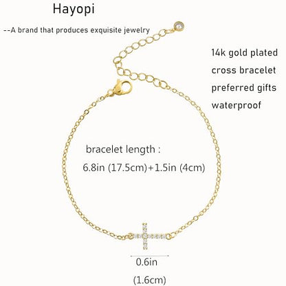 Gold Bracelets for Women:Dainty Cross Christian Bracelets Gold Jewelry | 14K Gold Plated Cross Bracelets for Women,Adjustable Cute Christian Cross Chain Bracelet,Non Tarnish Jewelry Baptism Gifts