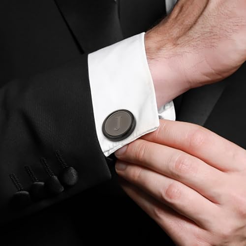 Initial Letter A-Z Cufflinks for Men Silver/Gold/Black Cufflinks 26 Alphabet Letter Copper Cufflinks for Formal Occasions Gifts Anniversary Business Wedding for Bridegroom Groomsmen - size: Black, style: Initial: R