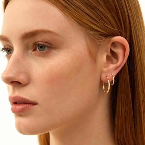 5 Pairs Silver Gold Small Hoop Earrings for Women Surgical Steel Huggie Set | 10 12 14 16 20 mm, Lightweight, Hypoallergenic, 14K Gold Plated 316L Stainless Steel Jewelry, Multiple Piercing - color: Gold/5 Pairs
