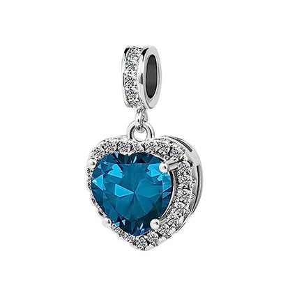 KunBead Dangle January-December Birthstone Love Heart Birthday Charms Compatible with Pandora Charm Bracelet Necklace - color: December