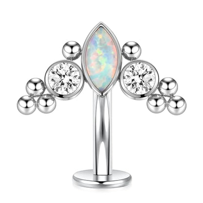 G23 Titanium Belly Jewelry 14G Flat Bottom Floating Belly Button Rings Curved Belly Barbell Navel Ring Belly Piercing 8/10/12/14mm Navel Rings Belly Piercings Jewelry for Women - color: Style6:Silver,Clear CZ+White Opal+Beads