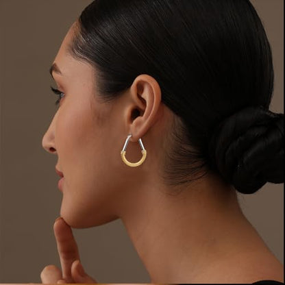 LeCalla 925 Sterling Silver Hoop Earrings for Women | Italian Design Classic Diamond-Cut Textured Hoops Earring | Women's Oval Drop Shape Silver Earring Jewelry - color: Medium Two-Tone
