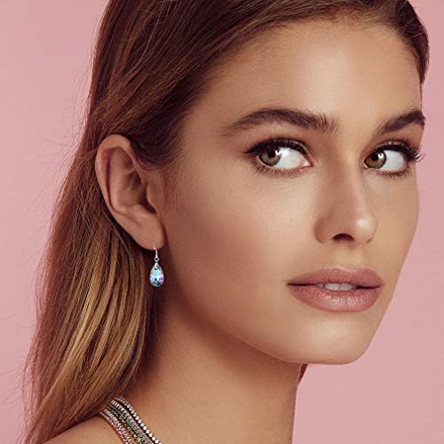 Austrian Crystal Teardrop Drop Earrings for Women, French Hook | 925 Sterling Silver Hook, Crystal Dangle Earrings, Sparkly Teardrop Stone, Lightweight Feel, Day-To-Evening Wear - color: Vitrail Light
