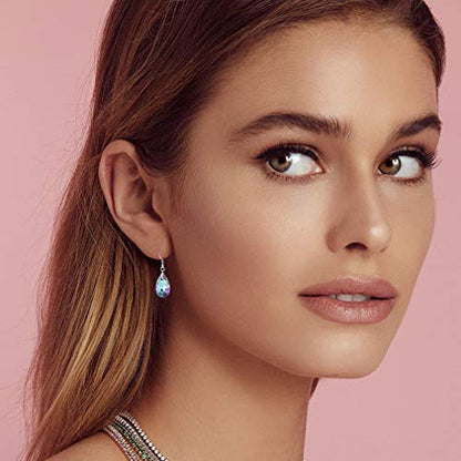 Austrian Crystal Teardrop Drop Earrings for Women, French Hook | 925 Sterling Silver Hook, Crystal Dangle Earrings, Sparkly Teardrop Stone, Lightweight Feel, Day-To-Evening Wear - color: Vitrail Light