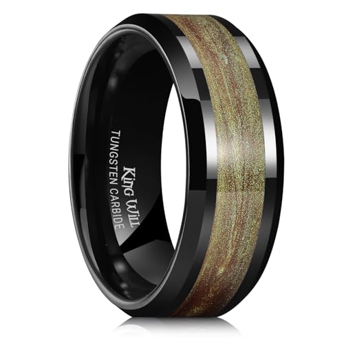 King Will Mens Galaxy Tungsten Wedding Band | 6mm/8mm, Beveled Edge, Comfort Fit, Durable, Sandstone Opal Inlay Polished, Everyday Wear - color: Black&Camo