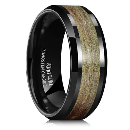 King Will Mens Galaxy Tungsten Wedding Band | 6mm/8mm, Beveled Edge, Comfort Fit, Durable, Sandstone Opal Inlay Polished, Everyday Wear - color: Black&Camo