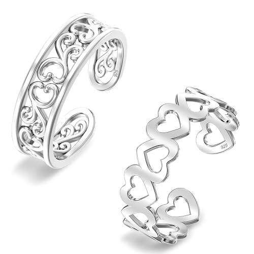 LeCalla 925 Sterling Silver Minimalist Toe Rings Set Simple Open Adjustable Toe-Rings for Women - color: 03. Duo (2 PCS)
