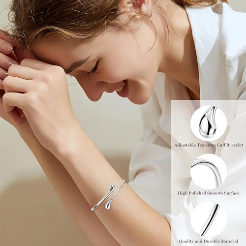 REVOLIA Teardrop Cuff Bracelet for Women Gold Open Cuff Bangle Bracelet Adjustable Minimalist Thin Bangle Wrist Cuff Bracelet Jewelry - color: Silver