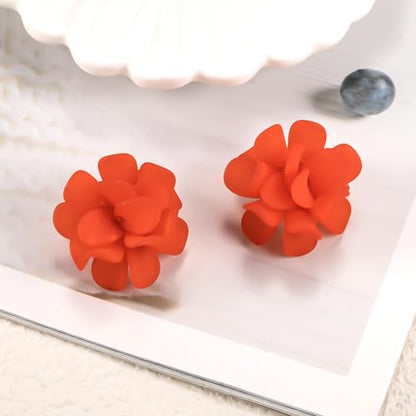 LAXPICOL Fashion Flower Clip On Earrings For Women Cute Lovely Acrylic Flower Earrings No piercing Earrings - color: red