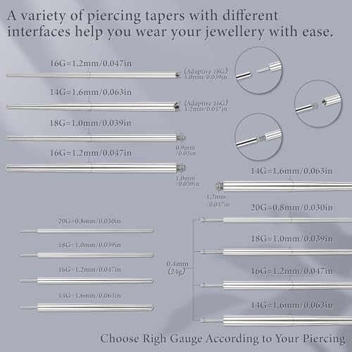 Piercing Taper Ball Grabber Tool Stainless Steel Nose Ear Piercing Kits | Nose Septum Eyebow Helix Conch Tragus Daith Piercing Jewelry Changing Tool,14G 16G 18G 20G Flat Back Earrings Applicator Tool - style: Piercing Taper(14G 16G 18G 20G)