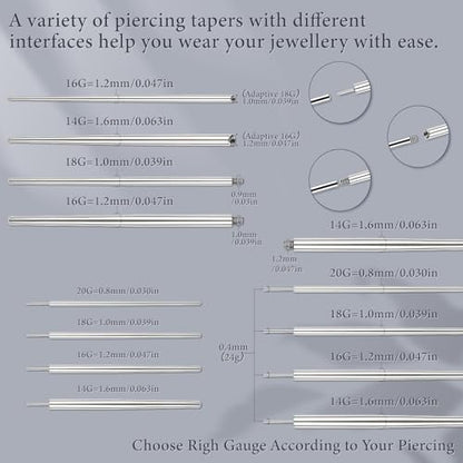 Piercing Taper Ball Grabber Tool Stainless Steel Nose Ear Piercing Kits | Nose Septum Eyebow Helix Conch Tragus Daith Piercing Jewelry Changing Tool,14G 16G 18G 20G Flat Back Earrings Applicator Tool - style: Piercing Taper(14G 16G 18G 20G)
