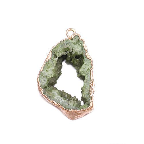Natural Stone Pendant, Irregular Plated Gold Edge Crystal Agate Stone Pendant for Jewelry Making DIY Necklace Charms 25X30-35X45mm (2 Pcs) - color: olive green