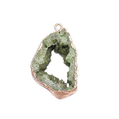 Natural Stone Pendant, Irregular Plated Gold Edge Crystal Agate Stone Pendant for Jewelry Making DIY Necklace Charms 25X30-35X45mm (2 Pcs) - color: olive green