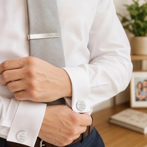 JUOOE Cufflinks for Men Tie Clip Set Cuff Links Personalized CuffLinks Gift for Groom Husband Father Boyfriend Stainless Steel Cufflinks Shirt Business Wedding Gifts - style: Silver I love you