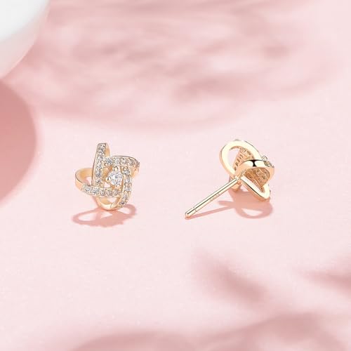 Amy & Annette Sterling Silver Love Knot Stud Earrings with Crystals | Hypoallergenic Aretes de Plata Para Mujer | 925 Sterling Silver Earring | Stud Earrings for Women | Lightweight - color: Gold