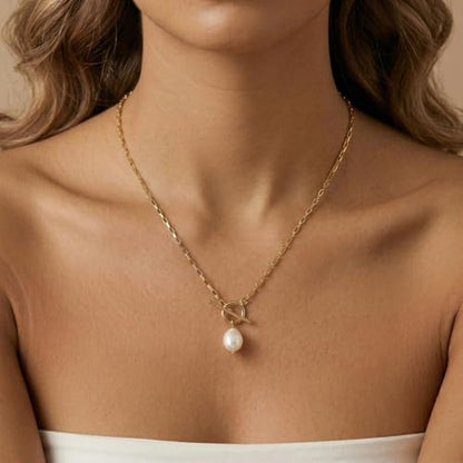 Gold Silver Pendant Necklace for Women, Dainty CZ Jewelry Gift | 14K Gold Silver Plated, Cubic Zirconia Pearl Charm, Trendy Layered Necklace, Adjustable Chain, Waterproof, Hypoallergenic - color: Gold-Freshwater Pearl