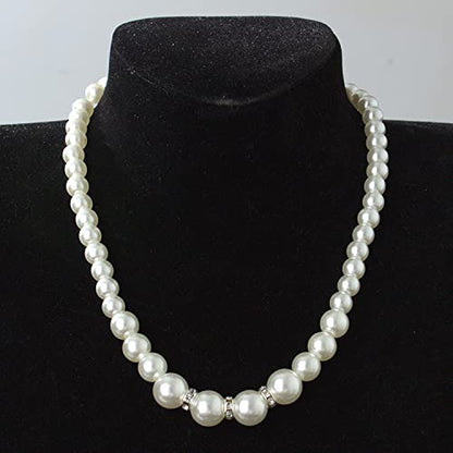 COLORFUL BLING 1920s Classic Faux Pearls Necklace Multi-Layer Strand Bracelet Dangle Earrings Set Beads Accessories Wedding Costume Party Jewelry for Women - color: White 2