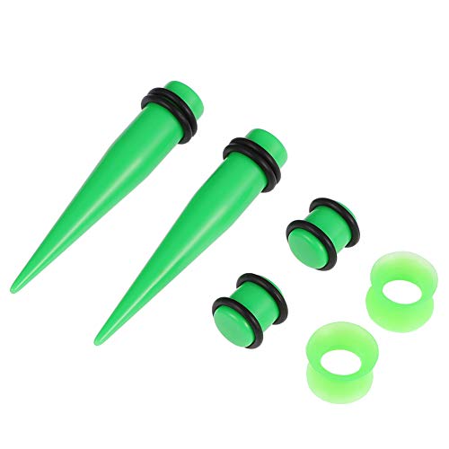 JieyueJewelry 50/54 Pcs Ear Stretching Kit 14G-00G | Acrylic Tapers & Plugs with Silicone Tunnels, Ear Gauges Expander Set Body Piercing Jewelry for Women and Men - color: Grass Green