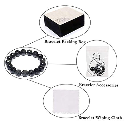 Black Obsidian Bracelet,Feng Shui Black Obsidian Wealth Bracelet for Women Men Couples Handmade Stretch Obsidian Bracelet Bangle with Carved Pixiu Tiger Eye Stone Attract Wealth Money and Good Luck - color: G,10mm,Obsidian