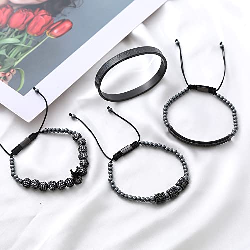 Mens Bracelet Beaded Bracelets Micro Pave Zircon Bracelets for Men Women Bracelets for Men Stainless Steel Cuff Bangle - color: black