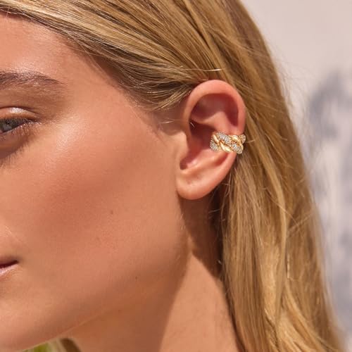 Chunky Ear Cuff Earrings for Women Single | Non Piercing, Clip On, 14K Gold Plated, Cubic Zirconia, Hypoallergenic, Jewelry Gifts - style: Twist