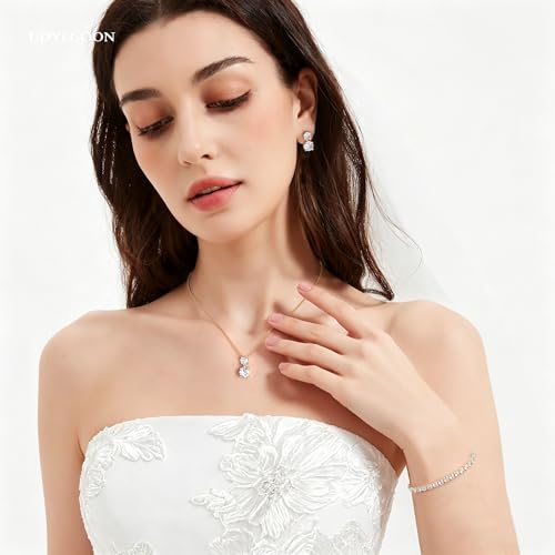 3-Piece Cubic Zirconia Wedding Jewelry Set for Women Bride Bridesmaid Gift | Hypoallergenic, Earrings Necklace Adjustable Bracelet for Prom Formal Parties - color: 14K Gold